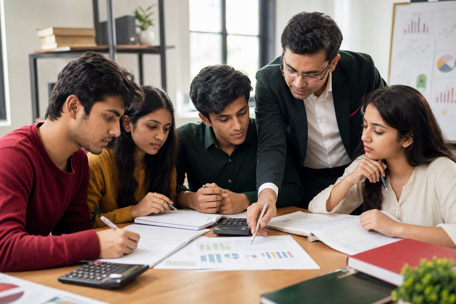 B.Com students learning accounting taxation and business law