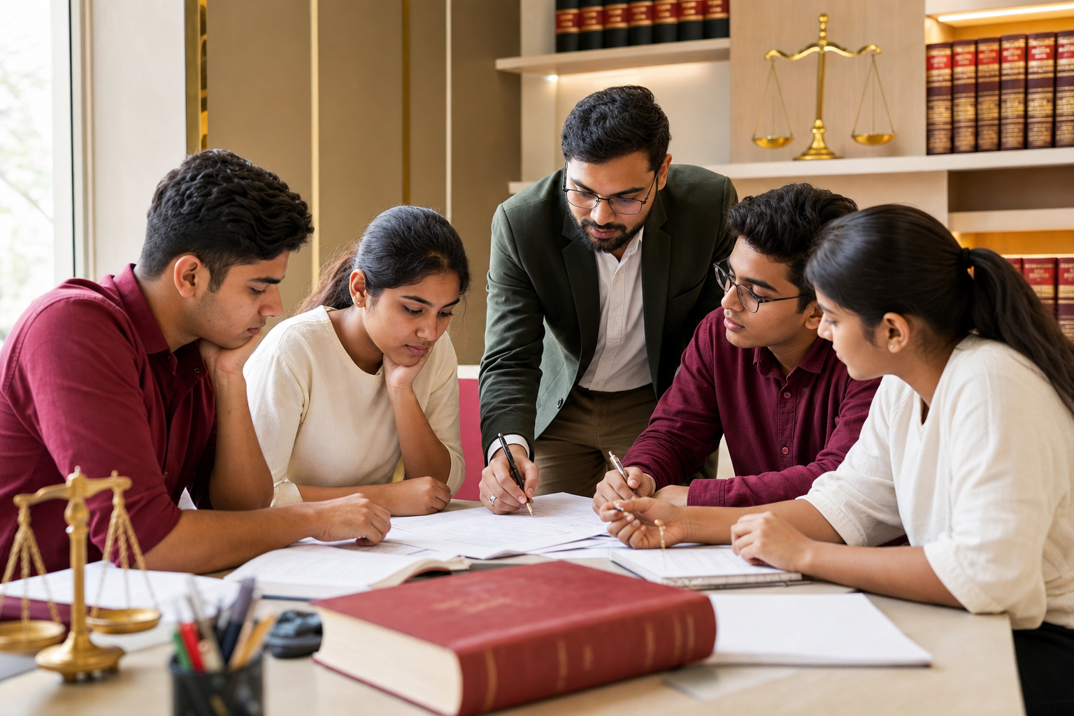 CLAT students practising legal reasoning and reading comprehension