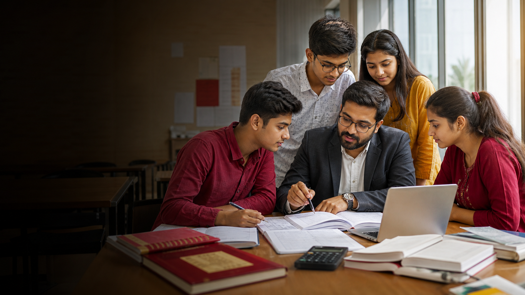 Commerce coaching students learning Accountancy with a mentor in Patna