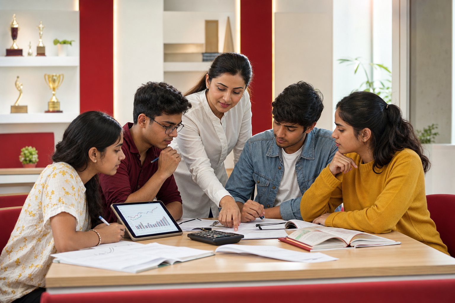 Commerce students attending a test and doubt session