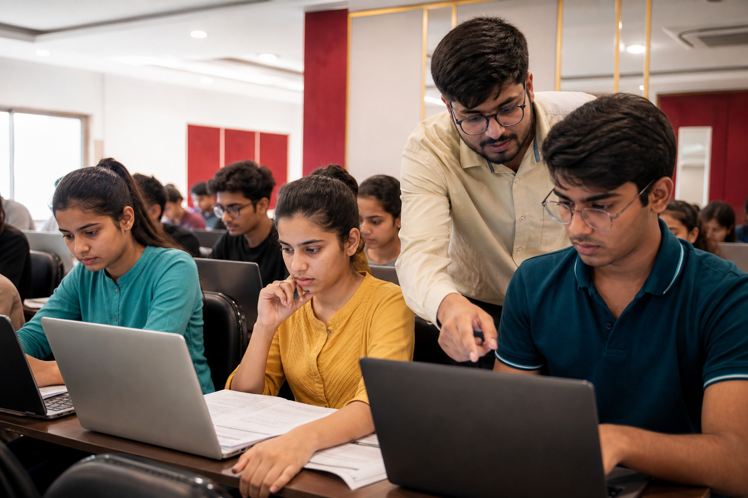 CUET Commerce students practising computer based MCQ tests