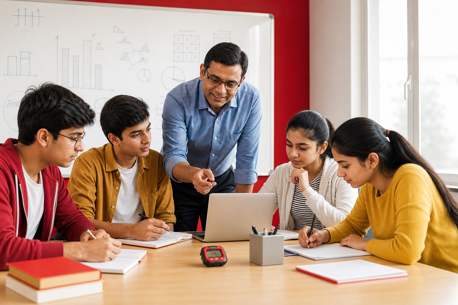 IPMAT students solving aptitude and verbal ability questions with a mentor